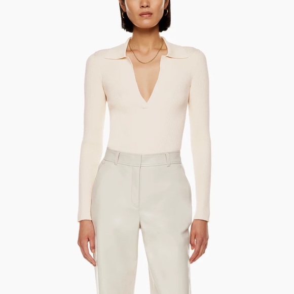 NWOT Aritzia Babaton Leyster Polo Sweater in Birch - Picture 1 of 9